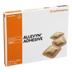 MEDICAZIONE IDROCELLULARE ADESIVA STERILE ALLEVYN ADHESIVE ALTAMENTE ASSORBENTE IN SCHIUMA DI POLIURETANO A STRUTTURA TRISTRATIFICATA 7,5X7,5CM 3 PEZZI - Farmacia Castello Srl