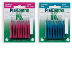 PLAKKONTROL SCOVOLINO MINI 0,6 MM 8 PEZZI + MANICO - Farmacia Castello Srl