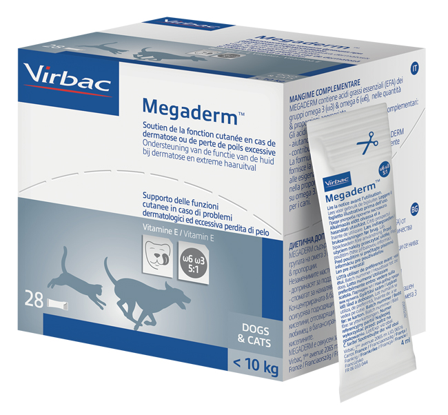 MEGADERM SUPPLEMENTO GATTI E CANI INFERIORI A 10 KG SCATOLA DA 32 SACCHETTI MONODOSE 4 ML - Farmacia Castello Srl