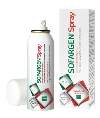 MEDICAZIONE IN POLVERE SPRAY CON CAOLINO E ARGENTO SULFADIAZINA 1% SOFARGEN SPRAY 10 G BOMBOLETTA PRESSURIZZATA 125 ML - Farmacia Castello Srl
