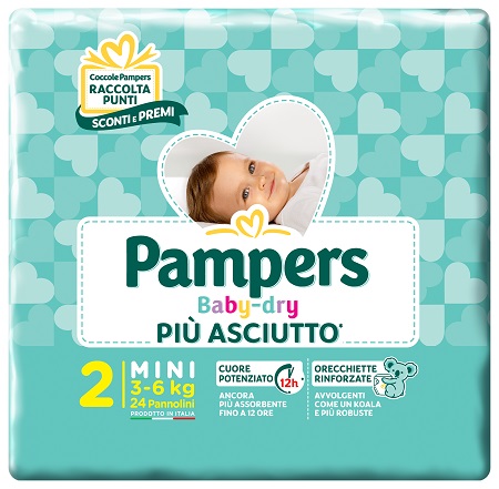 PANNOLINI PER BAMBINI PAMPERS BABY DRY DOWNCOUNT NO FLASH MINI 24 PEZZI BUONO SCONTO - Farmacia Castello Srl