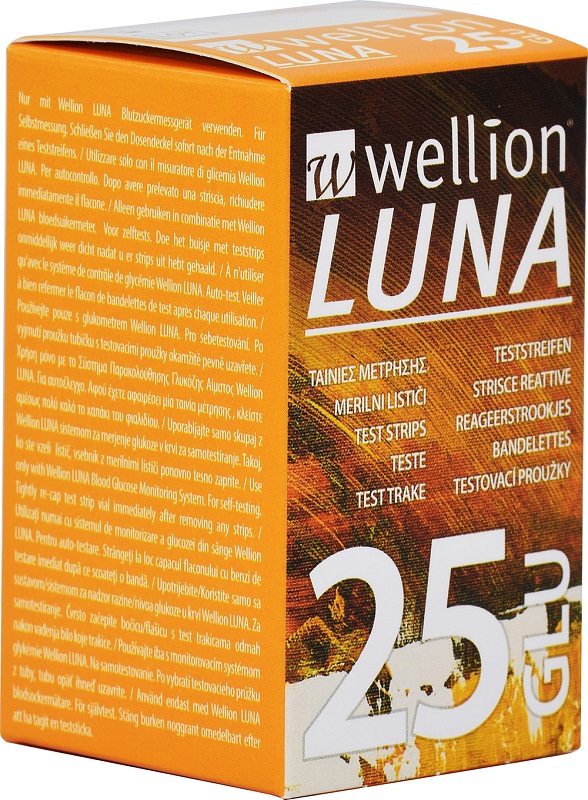 WELLION LUNA 25 STRIPS STRISCE PER MISURAZIONE GLICEMIA - Farmacia Castello Srl