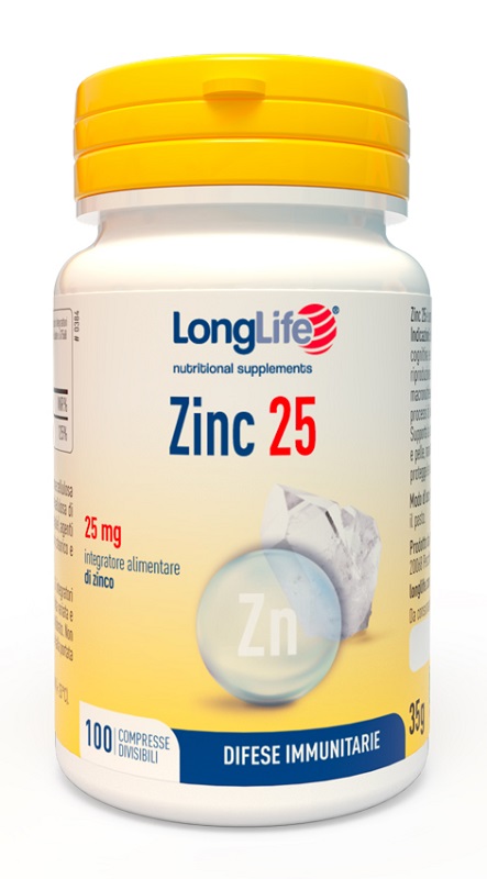 LONGLIFE ZINC 25 MG 100 COMPRESSE DIVISIBILI - Farmacia Castello Srl