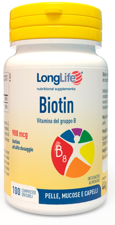 LONGLIFE BIOTIN 900 MCG 100 COMPRESSE DIVISIBILI SENZA GLUTINE - Farmacia Castello Srl
