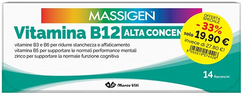 MASSIGEN VITAMINA B12 ALTA CONCENTRAZIONE 14+14 FLACONCINI DA 8 ML - Farmacia Castello Srl