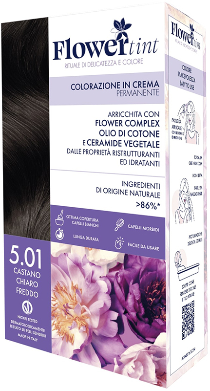 FLOWERTINT COLORAZIONE IN CREMA PERMANENTE 5,01 CASTANO CHIARO FREDDO - Farmacia Castello Srl