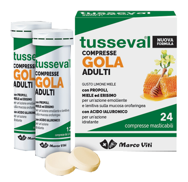 TUSSEVAL GOLA ADULTI 24 COMPRESSE MASTICABILI LIMONE E MIELE - Farmacia Castello Srl