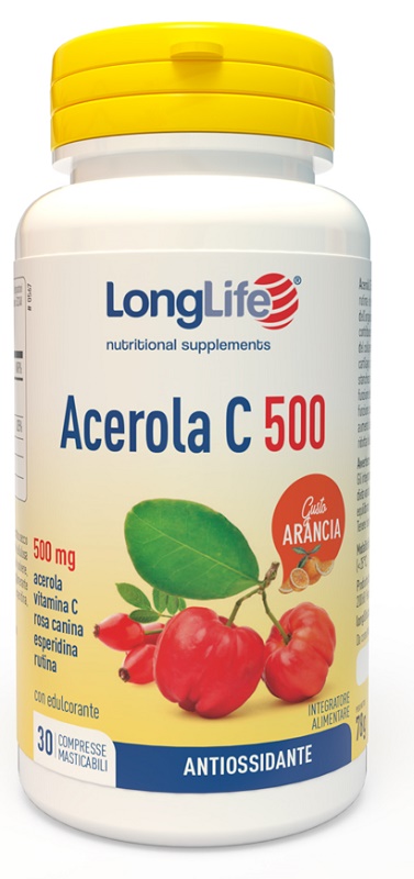 LONGLIFE ACEROLA C500 ARANCIA 30 COMPRESSE MASTICABILI - Farmacia Castello Srl