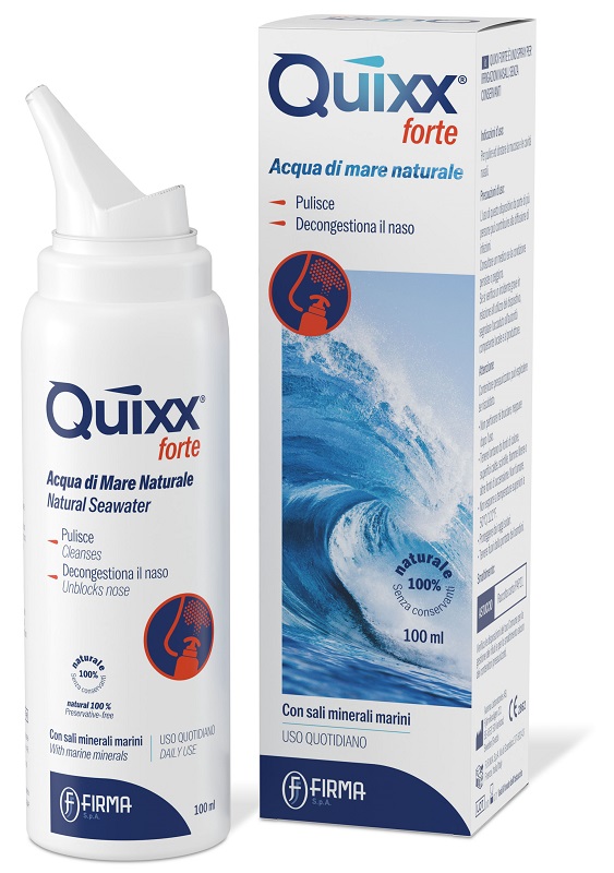 SOLUZIONE SPRAY PER IRRIGAZIONI NASALI QUIXX FORTE ACQUA MARINA IPERTONICA 100 ML - Farmacia Castello Srl