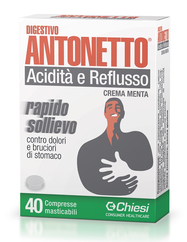 DIGESTIVO ANTONETTO ACIDITA' E REFLUSSO CREMA ALLA MENTA 40 COMPRESSE MASTICABILI - Farmacia Castello Srl