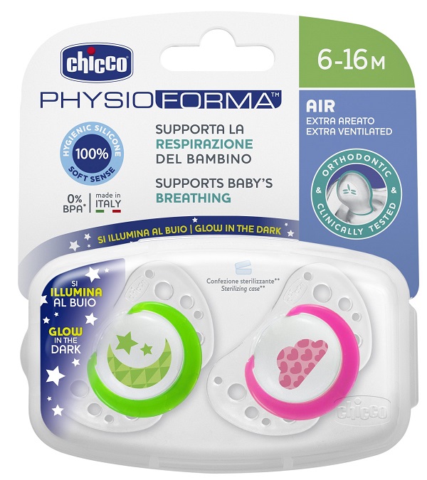 CHICCO SUCCHIETTO AIR LUMI IN SILICONE 6-16 MESI 2 PEZZI - Farmacia Castello Srl
