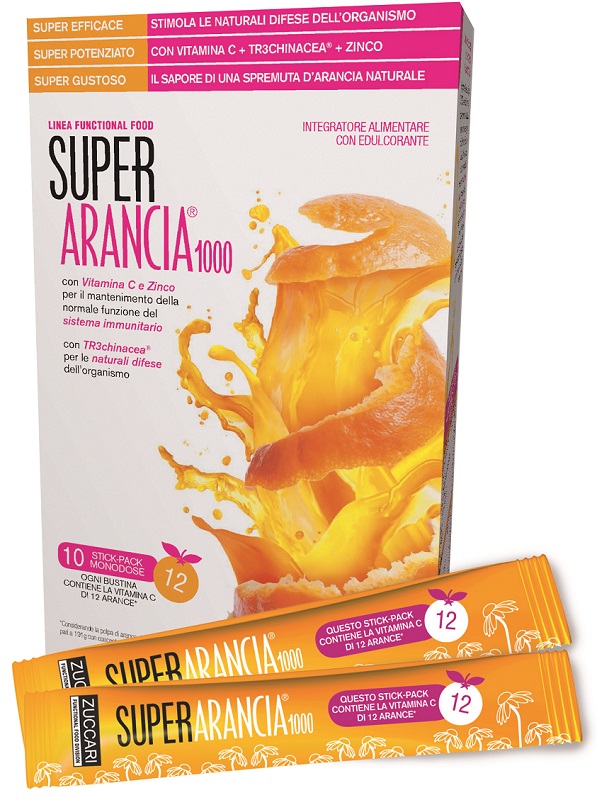 SUPER ARANCIA 1000 10 STICK PACK MONODOSE DA 3,7G INTEGRATORE ALIMENTARE CON EDULCORANTE - Farmacia Castello Srl