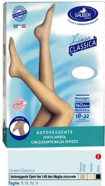 SAUBER AUTOREGGENTE OPEN TOE MAGLIA MICRORETE 140 DEN COLORE NEUTRO BEIGE TAGLIA 3 LINEA CLASSICA - Farmacia Castello Srl