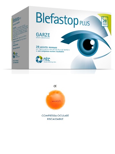 BLEFASTOP PLUS GARZA IN COTONE PIEGATA CON FILO DI BARIO 28 SALVIETTE MONOUSO + 1 COMPRESSA OCULARE RISCALDABILE - Farmacia Castello Srl