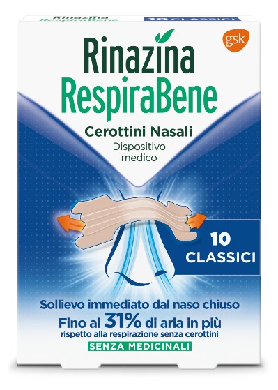 RINAZINA RESPIRABENE CEROTTI NASALI CLASSICI CARTON 10 PEZZI - Farmacia Castello Srl