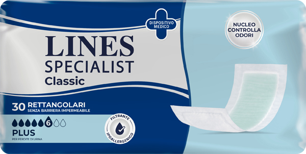 PANNOLONE RETTANGOLARE LINES SPECIALIST CLASSIC SENZA BARRIERA 30 PEZZI - Farmacia Castello Srl