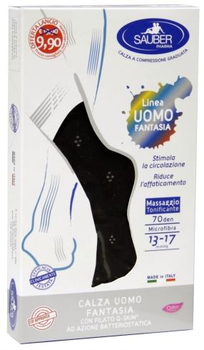 SAUBER CALZA UOMO FANTASIA Q-SKIN 70 DEN BLU DOPPIO POIS GRIGIO TAGLIA M PROMO - Farmacia Castello Srl