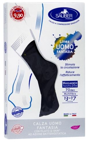 SAUBER CALZA UOMO FANTASIA Q-SKIN 70 DEN BLU POIS GIALLO E PETROLIO TAGLIA P PROMO - Farmacia Castello Srl