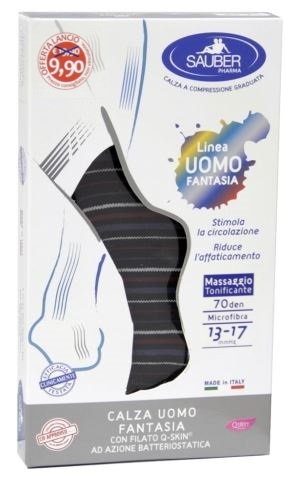 SAUBER CALZA UOMO FANTASIA Q-SKIN 70 DEN BLU RIGA BIANCA DENIM BORDEAUX TAGLIA M PROMO - Farmacia Castello Srl