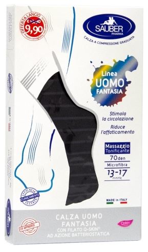 SAUBER CALZA UOMO FANTASIA Q-SKIN 70 DEN NERO RIGA SOTTILE DENIM TAGLIA G PROMO - Farmacia Castello Srl