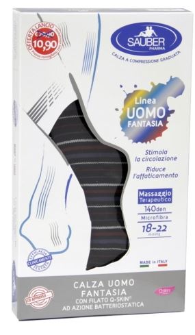 SAUBER CALZA UOMO FANTASIA Q-SKIN 140 DEN BLU RIGA BIANCA DENIM BORDEAUX TAGLIA G PROMO - Farmacia Castello Srl