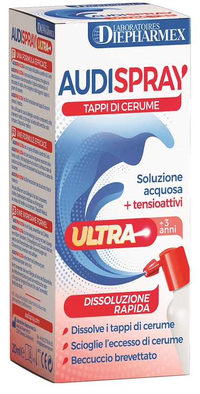 AUDISPRAY ULTRA +3 ANNI SOLUZIONE ACQUOSA + TENSIOATTIVI SPRAY TAPPI DI CERUME 20 ML - Farmacia Castello Srl