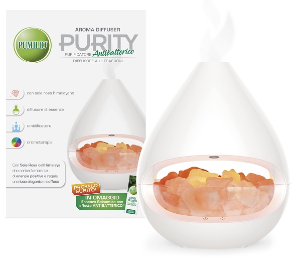 PUMILIO AROMA DIFFUSER PURITY A ULTRASUONI CON ESSENZA BALSAMICA CON EFFETTO ANTIBATTERICO - Farmacia Castello Srl