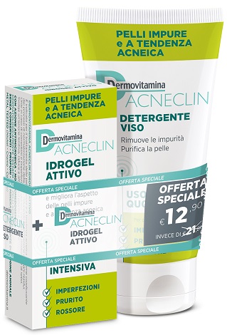 DERMOVITAMINA ACNECLIN IDROGEL ATTIVO AZIONE INTENSIVA 40 ML + DETERGENTE VISO USO QUOTIDIANO 200 ML - Farmacia Castello Srl
