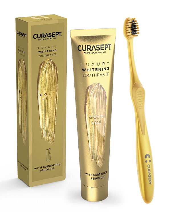 CURASEPT GOLD LUXURY WHITENING DENTIFRICIO 75 ML + SPAZZOLINO - Farmacia Castello Srl
