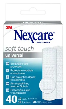 CEROTTO PREPARATO NEXCARE SOFT TOUCH UNIVERSAL 3 MISURE 20 CEROTTI 19X72MM + 10 CEROTTI 25X72MM + 10 CEROTTI TONDI 22,5 MM - Farmacia Castello Srl
