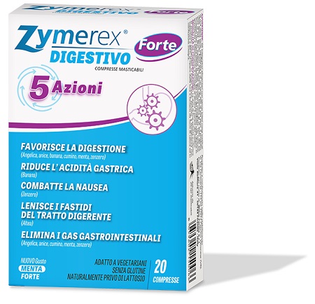 ZYMEREX DIGESTIVO FORTE 5 AZIONI 20 COMPRESSE MASTICABILI - Farmacia Castello Srl
