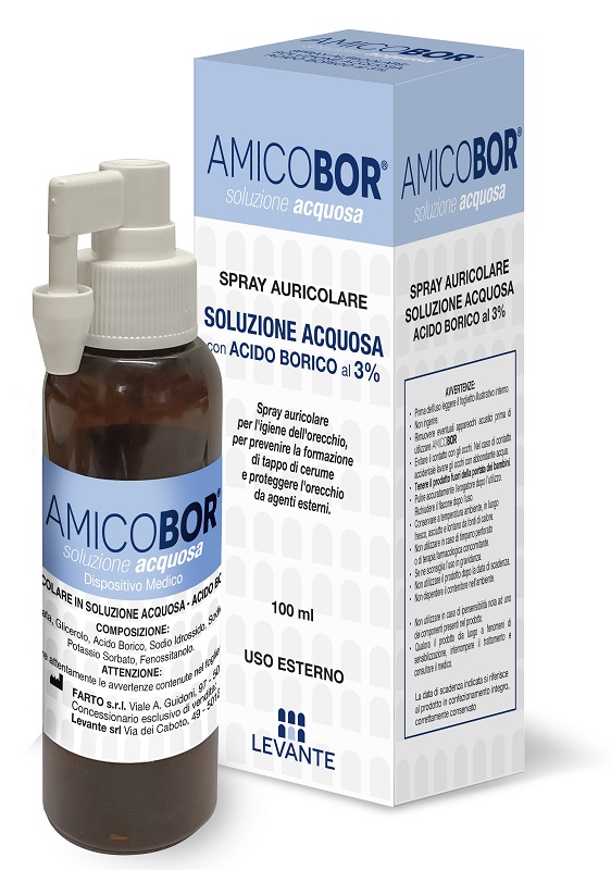 SOLUZIONE ACQUOSA PER IRRIGAZIONE DELL'ORECCHIO AMICOBOR 100 ML - Farmacia Castello Srl