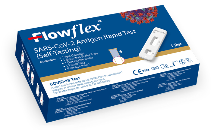 TEST ANTIGENICO RAPIDO COVID-19 FLOWFLEX AUTODIAGNOSTICO DETERMINAZIONE QUALITATIVA ANTIGENI SARS-COV-2 IN TAMPONI NASALI MEDIANTE IMMUNOCROMATOGRAFIA PROVETTA CON ALLUMINIO - Farmacia Castello Srl