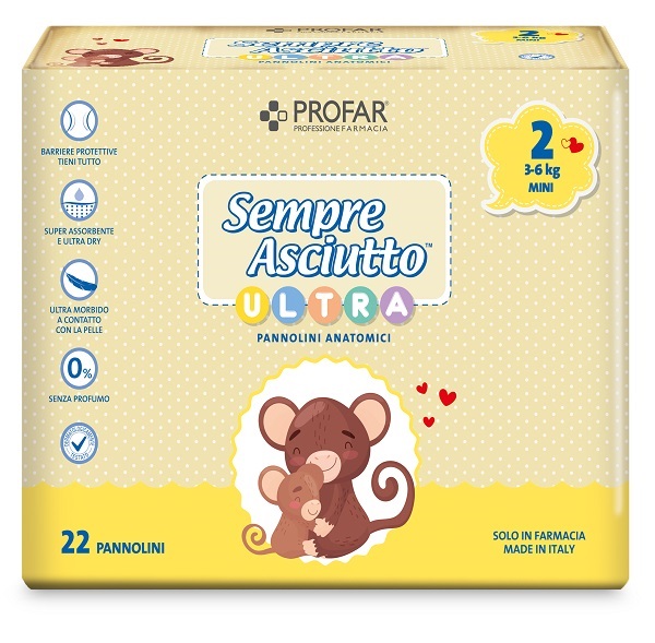 PANNOLINI PROFAR SEMPRE ASCIUTTO ULTRA MINI 3/6 KG 22 PEZZI - Farmacia Castello Srl