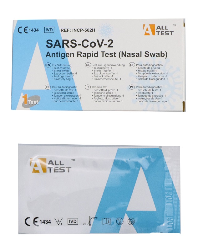 TEST ANTIGENICO RAPIDO COVID-19 ALLTEST AUTODIAGNOSTICO DETERMINAZIONE QUALITATIVA ANTIGENI SARS-COV-2 IN TAMPONI NASALI MEDIANTE IMMUNOCROMATOGRAFIA - Farmacia Castello Srl