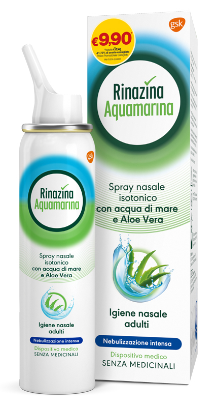 SOLUZIONE ISOTONICA RINAZINA AQUAMARINA ALOE INTENSA PROMO 100 ML - Farmacia Castello Srl