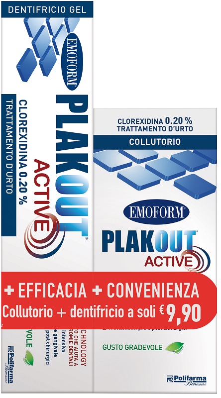 EMOFORM PLAK OUT ACTIVE CLOREXIDINA 0,20% COLLUTORIO 200 ML + DENTIFRICIO 75 ML - Farmacia Castello Srl