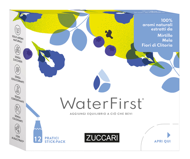 WATER FIRST MIRTILLO-MELA-FIORI CLITORIA 12 STICK PACK - Farmacia Castello Srl