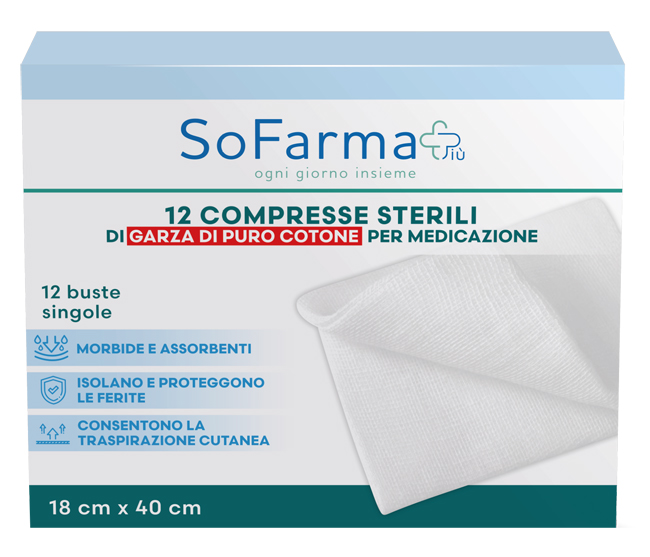 GARZA COMPRESSA IN COTONE 18X40 CM 12 PEZZI SOFARMAPIU' - Farmacia Castello Srl