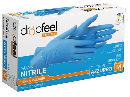 GUANTO IN NITRILE DROPFEEL SENZA POLVERE AZZURRO TAGLIA M 100 PEZZI - Farmacia Castello Srl