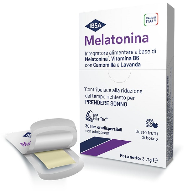 MELATONINA IBSA 30 FILM ORODISPERDIBILI SENZA GLUTINE SENZA LATTOSIO GUSTO FRUTTI DI BOSCO CON EDULCORANTI - Farmacia Castello Srl