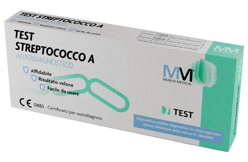 TEST STREPTOCOCCO A AUTODIAGNOSTICO MUNUS MEDICAL RILEVAZIONE BATTERIO STREPTOCOCCO B-EMOLITICO DI GRUPPO A DA TAMPONE FARINGEO - Farmacia Castello Srl