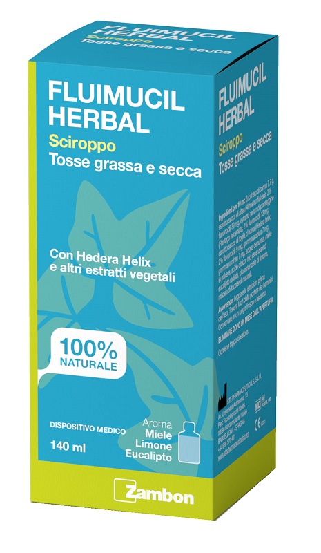 FLUIMUCIL HERBAL SCIROPPO TOSSE GRASSA E SECCA 140 ML AROMA MIELE LIMONE EUCALIPTO SENZA GLUTINE SENZA LATTOSIO - Farmacia Castello Srl