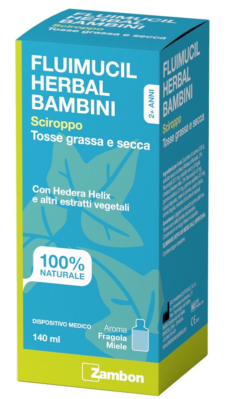 FLUIMUCIL HERBAL BAMBINI SCIROPPO TOSSE GRASSA E SECCA 140 ML AROMA FRAGOLA E MIELE SENZA GLUTINE SENZA LATTOSIO - Farmacia Castello Srl